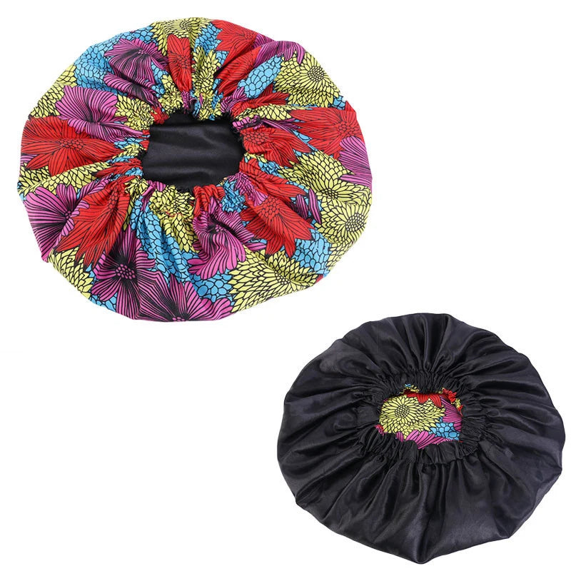 Women’s African Ankara print sleep cap with satin lining, extra large headwrap, soft hair care bonnet, stylish ladies headwear