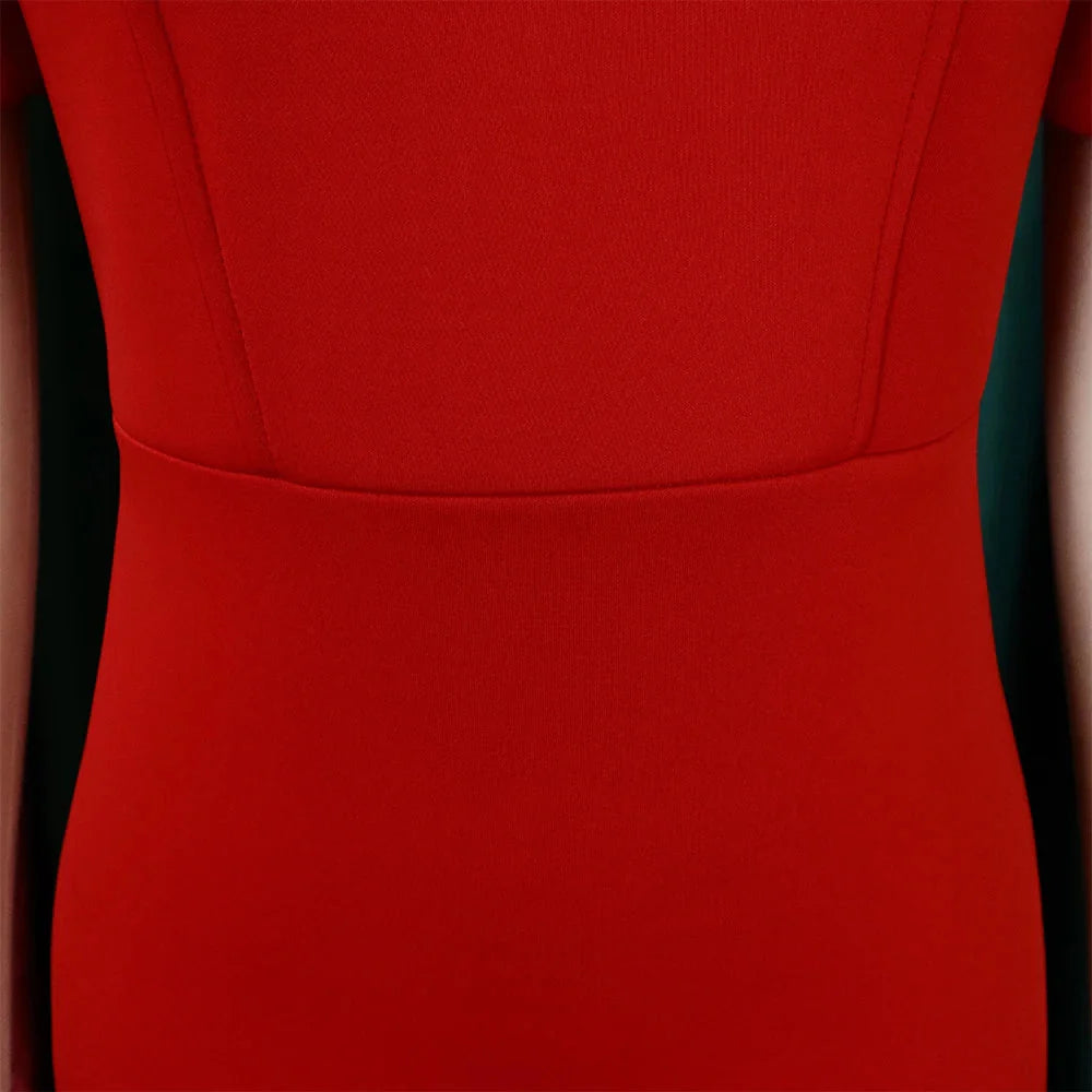 SHOWLU Women's cold shoulder sheath party dress in solid color, mid-calf length, stylish and elegant for special occasions.
