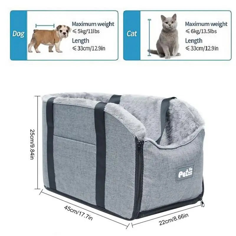 Small Showlu nonslip pet car seat with armrest, suitable for dogs and cats, designed for safe travel and comfort.