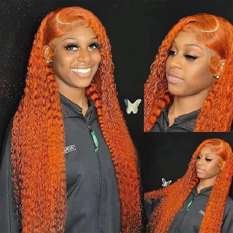 SHOWLU FASHION STORE UKOWN Ginger Orange Water Wave 13x6 lace front human hair wig displayed on a mannequin head.
