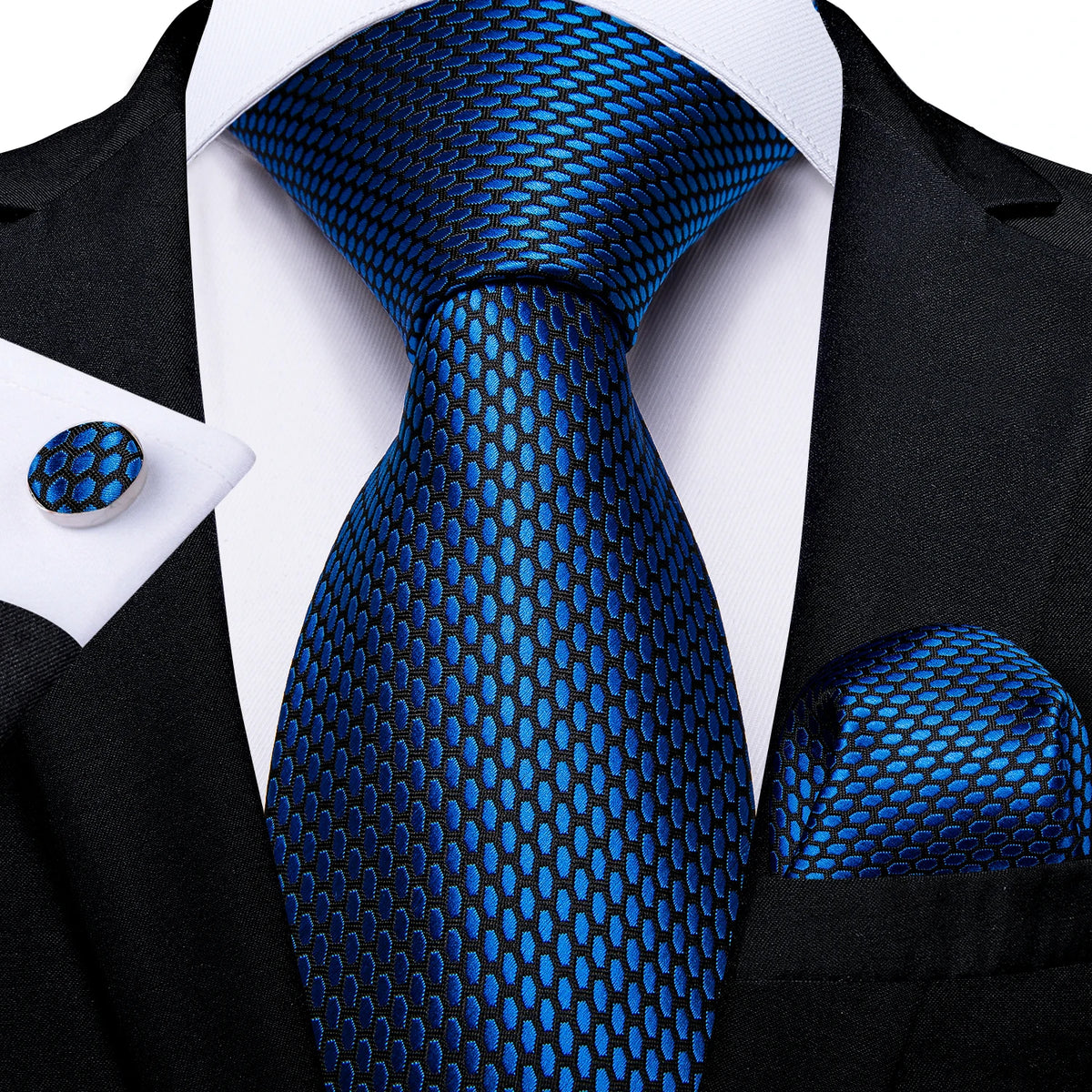 New Classic 100% Silk Men's Ties 8cm Blue Plaid Dot Striped Business Necktie Handkerchief Wedding Party Tie Set Gravatas DiBanGu