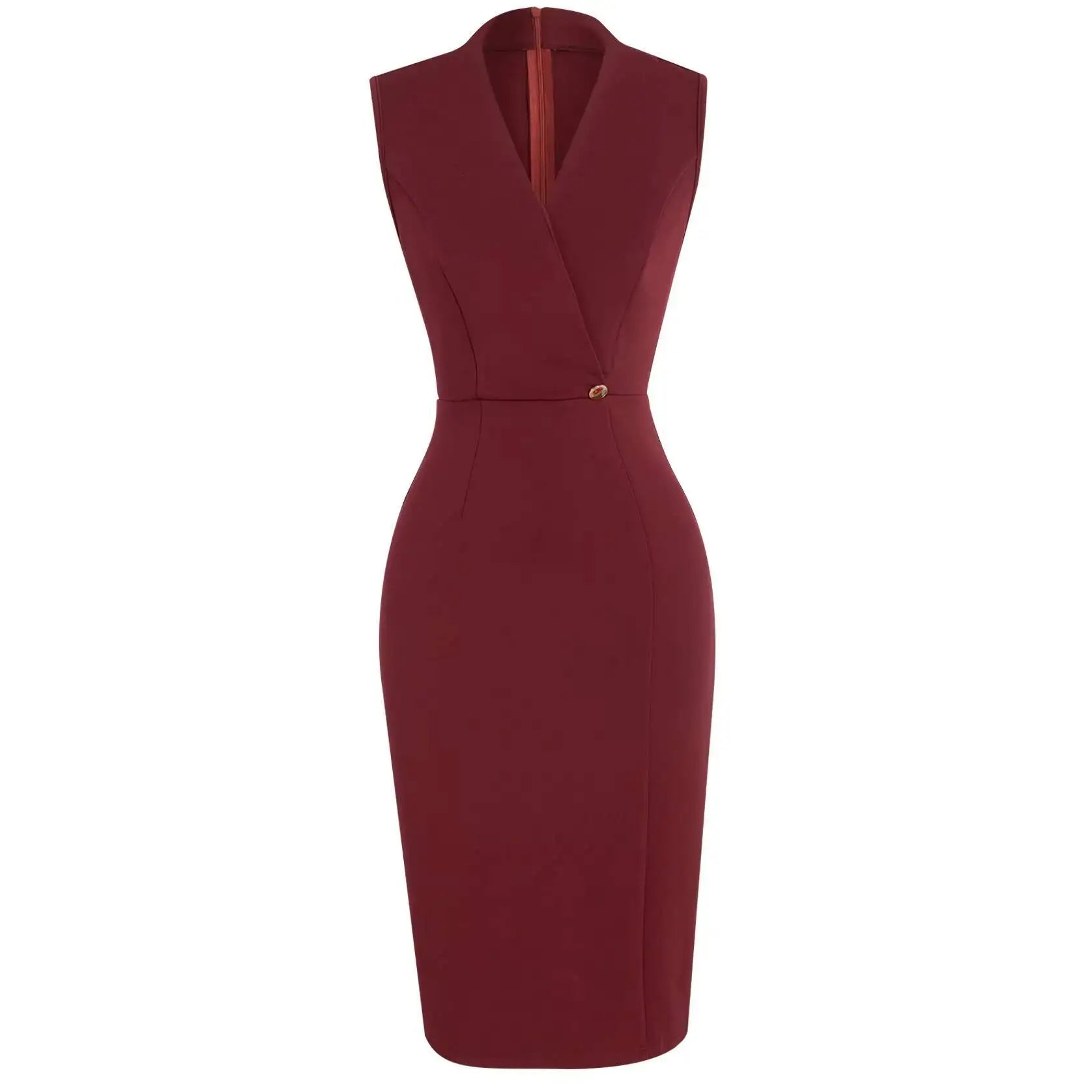 Showlu women's burgundy v-neck midi dress featuring a bodycon fit and wrap design, ideal for elegant parties and events.