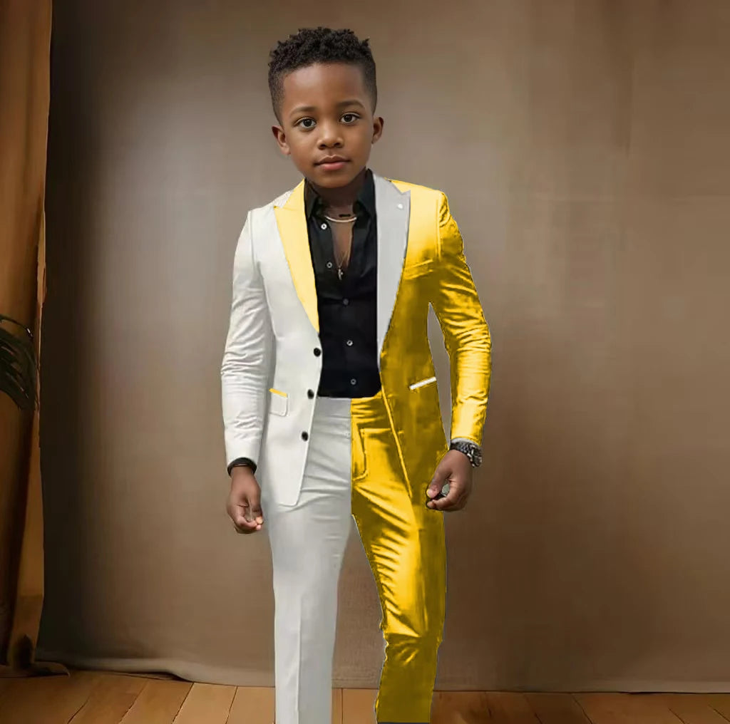 Boy blazer suit and matching pants set for ages 3-16, slim fit casual or wedding attire, suitable for stage performances and birthdays.