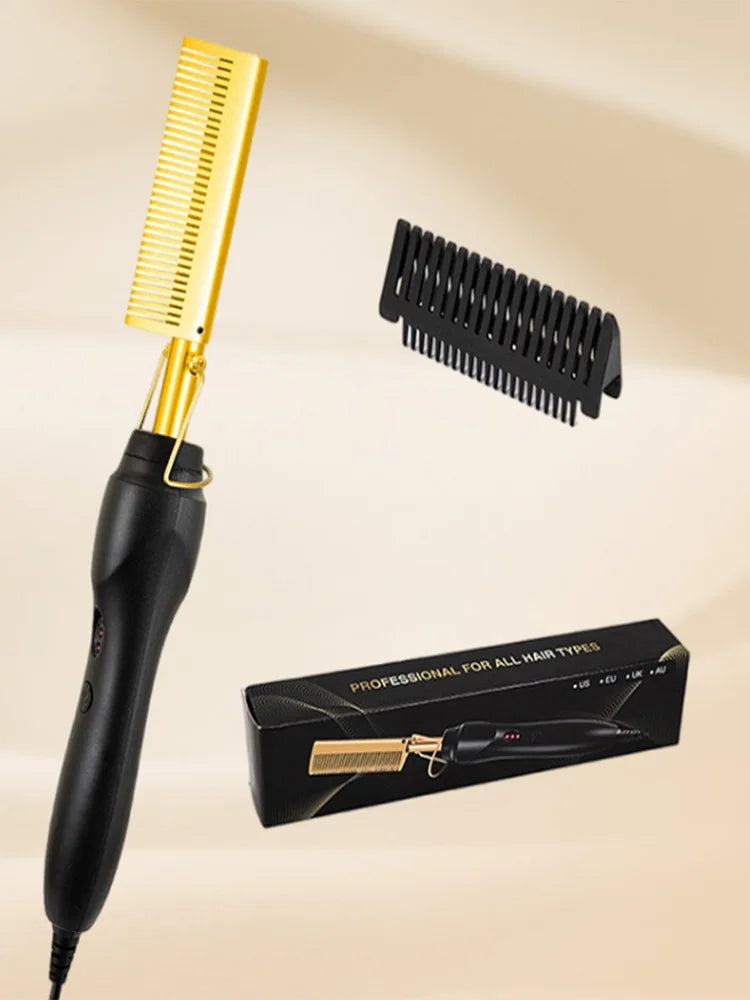Showlu Smart General 2-in-1 portable hair straightening brush and hot comb for quick, easy styling at home or on the go.