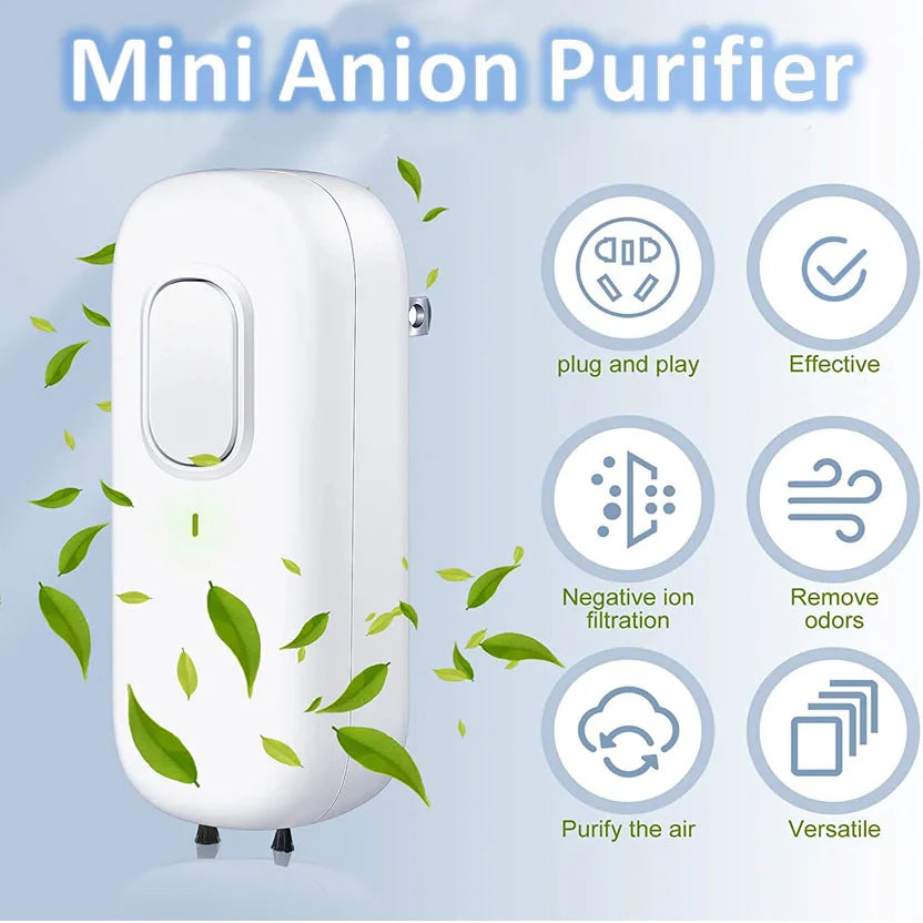 Showlu Smart General plug-in negative ion air purifier for home, compact device with air intake and output vents.
