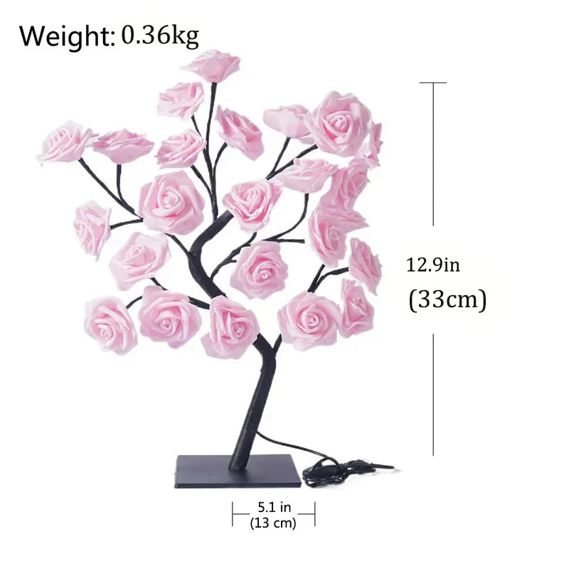 Heinas LED Rose Flower Tree Table Lamp with USB warm white night light, decorative indoor lighting for cozy ambiance