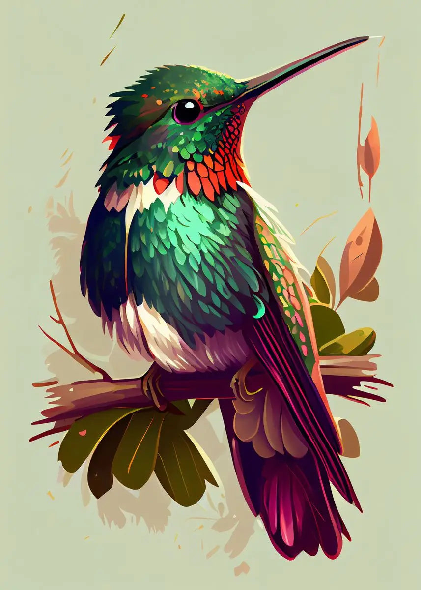 Colorful watercolor hummingbird and flower wall art canvas painting for living room decor, featuring vibrant bird and floral designs.