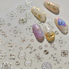 Elegant Gold Scepter 5D Nail Art Stickers Gorgeous Gemstone Luxury Courtly Pattern Necklace Frame Self Adhesive Manicure Decals