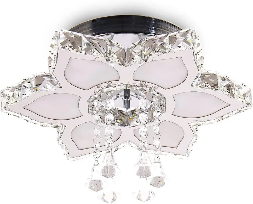 Modern flush mount ceiling light featuring a crystal LED chandelier with sleek design and sparkling crystal accents.