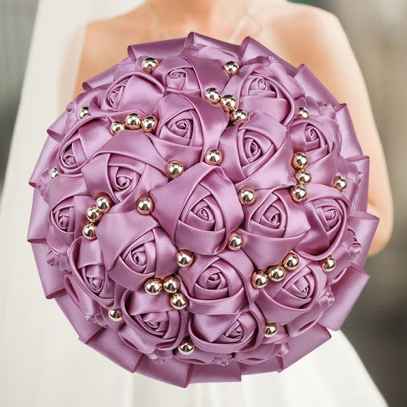 Navy silk rose wedding bouquet by IVINLACN, 20cm artificial flowers with elegant silk roses for bridal or special occasions.