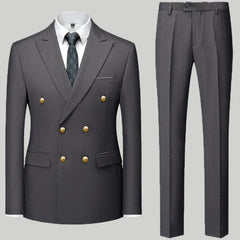 Fashion New Men's Casual Boutique Double Breasted Suit Trousers / Man's Business Suit Jacket Blazers Coat Pants 2 Pcs Set