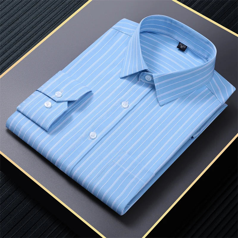 New in shirt  long-sleeve Elasticity shirts for men slim fit formal plain shirt printed casual tops designer clothes oversize