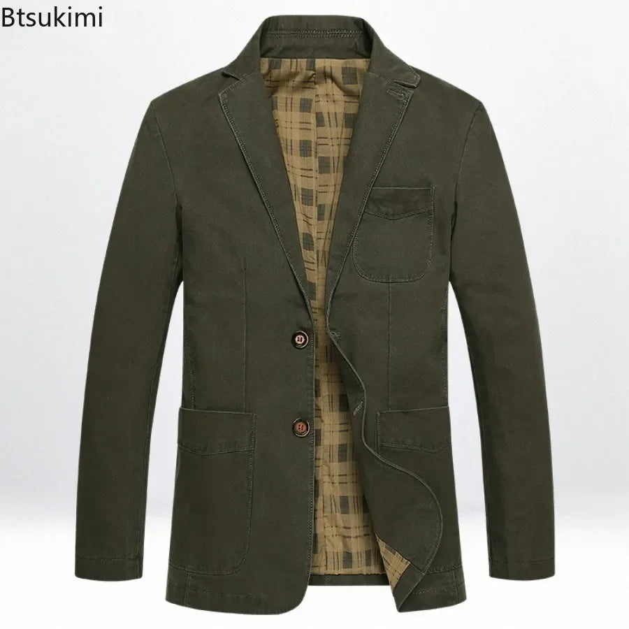 Men's fashion blazer jacket in solid white cotton, slim fit, casual streetwear style, suitable for business and casual wear.