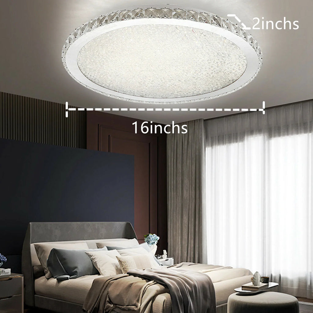 Silver LOYALHEARTD 16-inch crystal LED ceiling light with raindrop chandelier design, featuring sparkling crystals and modern style.