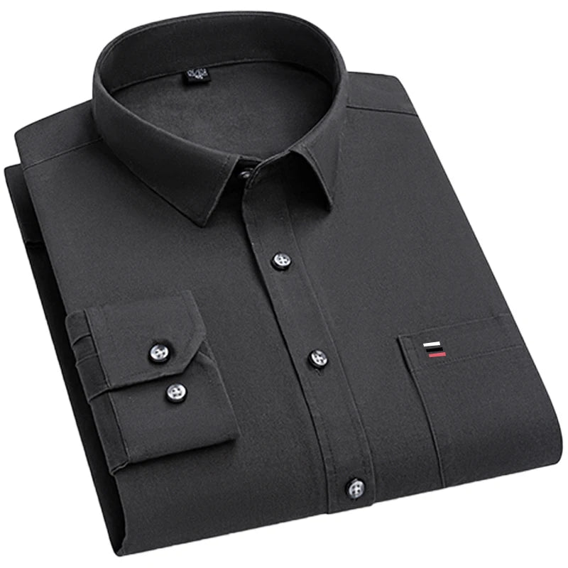 Men's slim fit long sleeve casual shirt in solid color, lightweight fabric, suitable for spring and summer office or business wear.