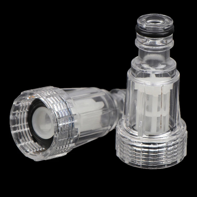 Showlu Smart General pressure washer water filter attached to a hose, showing its durable design and filtration components.