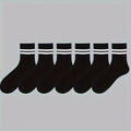 Six pairs of men's breathable spring and autumn casual black and white striped mid-tube socks with high-quality round neck design.