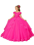 Yellow flower girl dress by Showlu Fashion Store with beading appliqué, suitable for pageants, birthdays, and first communions for girls.