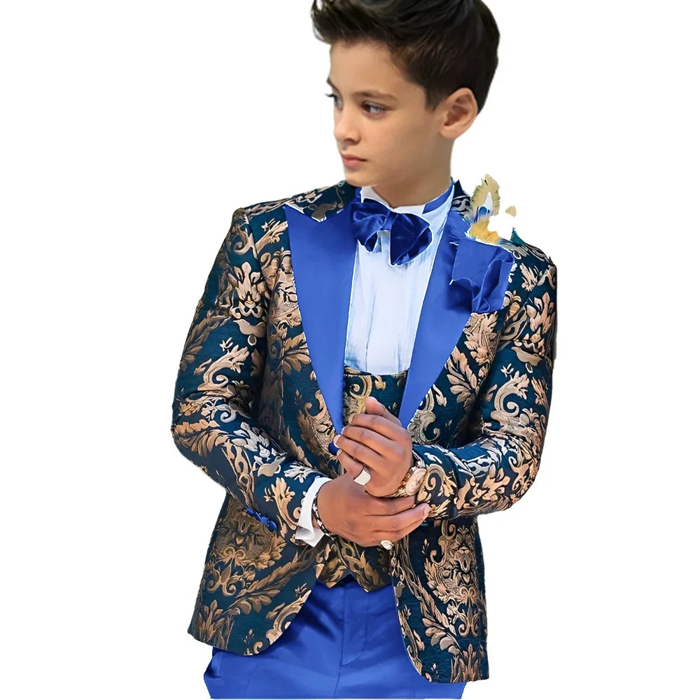 Showlu Fashion floral boy suit for weddings, 3-piece tuxedo set with jacket, vest, and pants for kids ages 2-16.