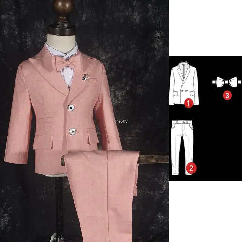 Purple boys' formal wedding suit set by SHOWLU FASHION STORE, includes 5-piece birthday tuxedo with jacket, shirt, pants, vest, and bow tie.