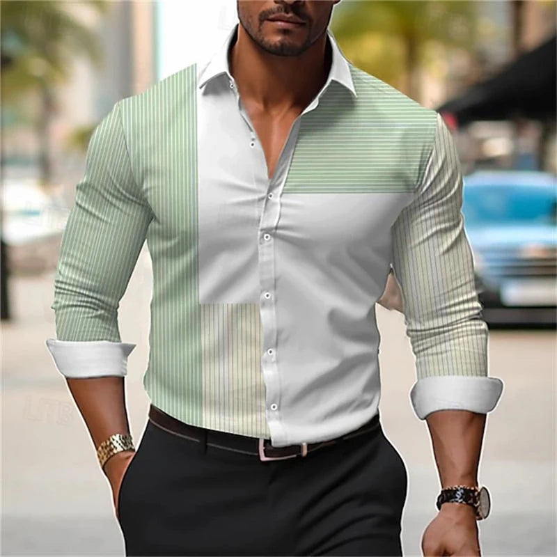 Men's long-sleeved casual shirt by Showlu Fashion Store, simple fall fashion streetwear, suitable for office or everyday wear.