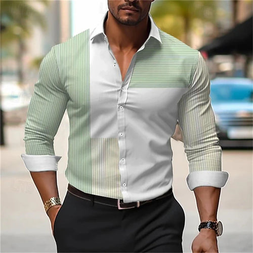 Men's long-sleeved casual shirt by Showlu Fashion Store, simple fall fashion streetwear, suitable for office or everyday wear.