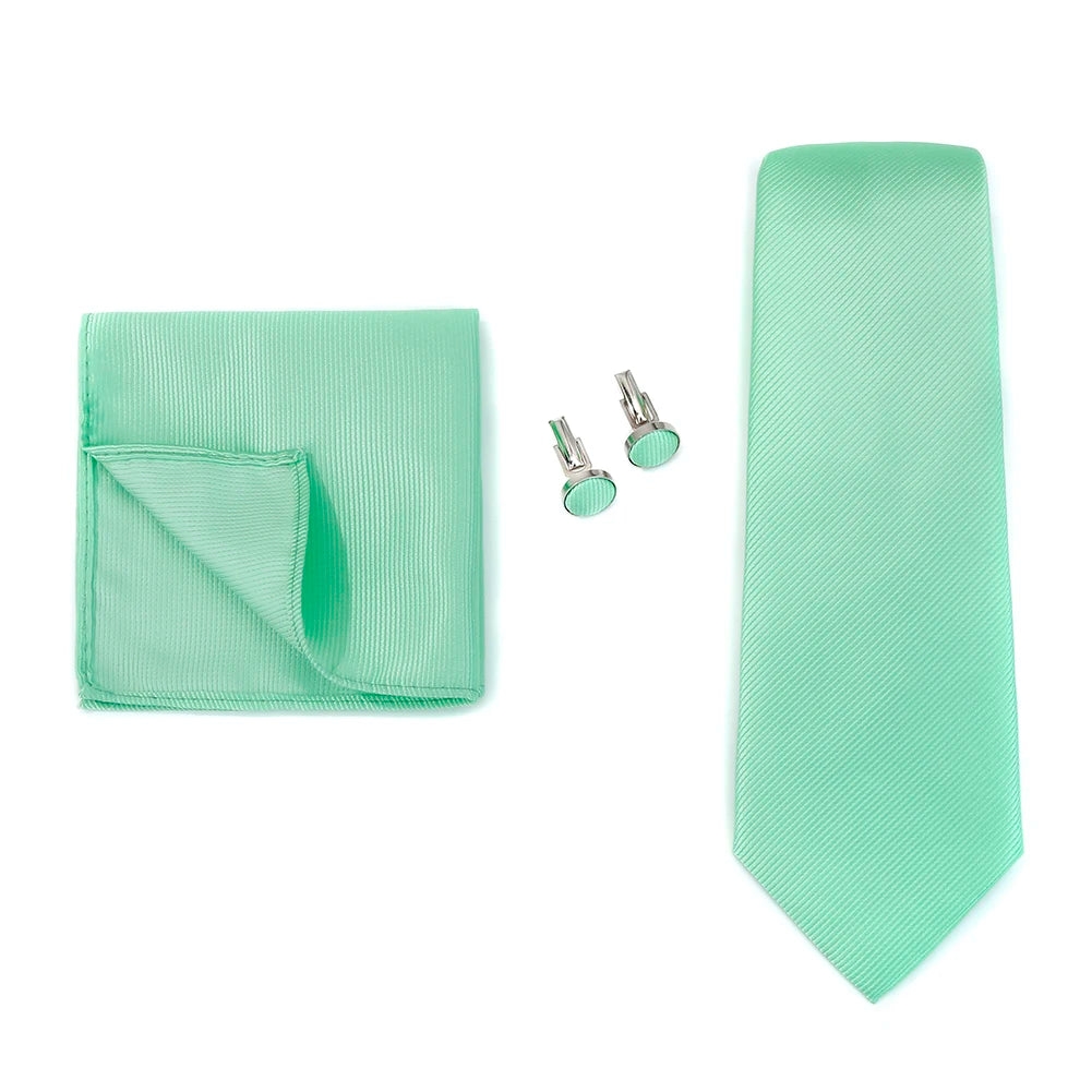 Solid color men's formal tie, jacquard woven necktie, handkerchief, and cufflinks set for wedding and business suits.