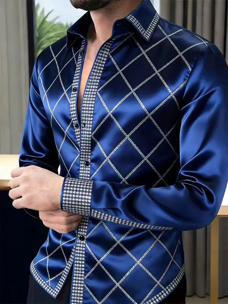 Men's fashionable 3D flame printed long sleeve button-up shirt by Showlu Fashion Store, casual stylish design with vibrant flame print.