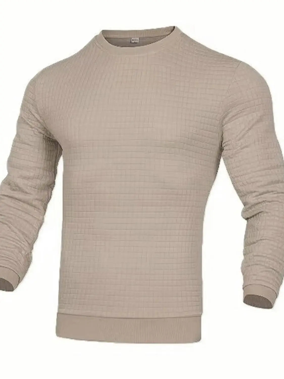 Men's fashion check hoodie with waffle texture featuring a round neck and jacquard check pattern, from Showlu Fashion Store.