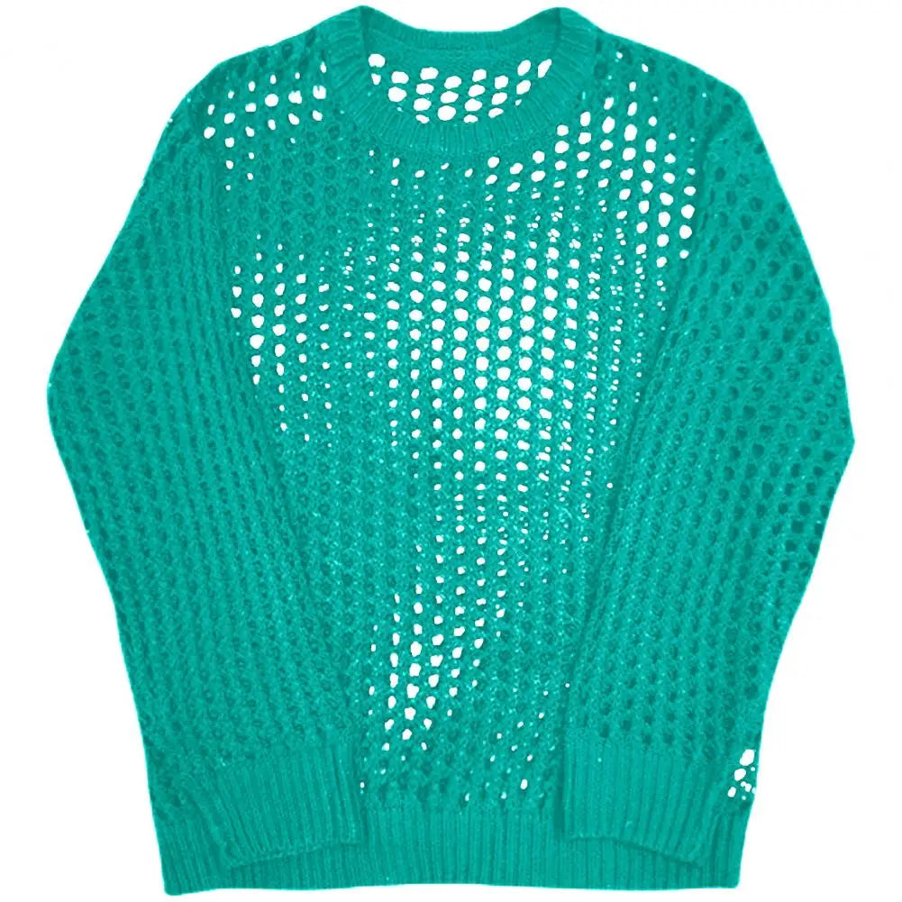 Comfortable Men Shirt Men's Hip Hop Mesh Fishnet Clubwear Top Solid Color Round Neck Long Sleeve See-through Pullover for Men