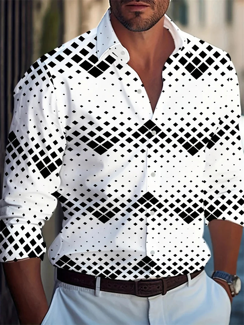 Showlu men's silk and bamboo fiber printed casual long sleeve shirt with a stylish pattern and comfortable fit.