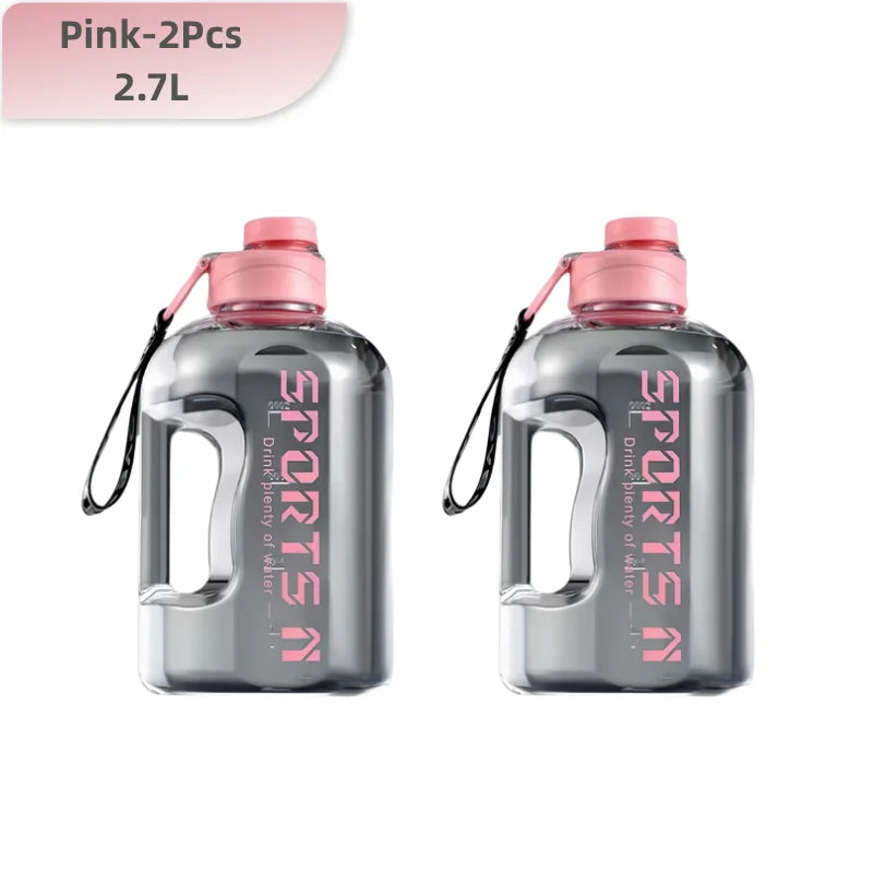 1.7/2.7L Large Capacity Sports Water Bottle Plastic Drinking Bottles with Time Scale Outdoor Camping Hiking Gym Men Water Kettle