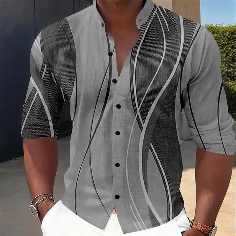 Men's shirt gradient print geometric stand collar red yellow blue green outdoor street long sleeve shirt fashion casual