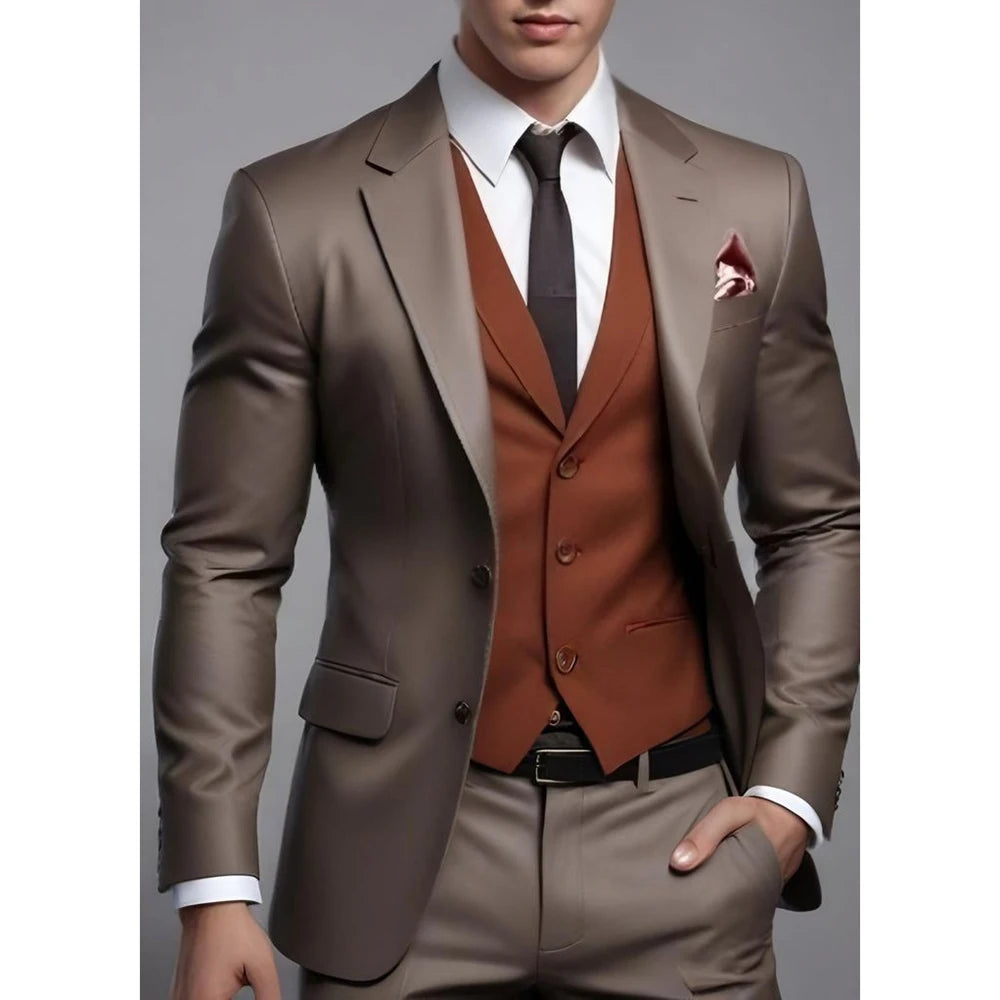 Fashion Men Suits Notch Lapel Single Breasted Full Sets Customized Made 3 Piece Jacket Pants Vest Wedding Costume Homme 2025 SHOWLU FASHION STORE