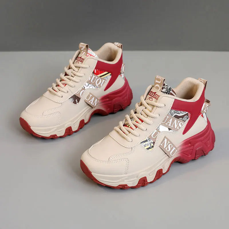 Women’s casual sneakers by Showlu Fashion featuring thick soles, non-slip outdoor soles, comfortable design for autumn walking.