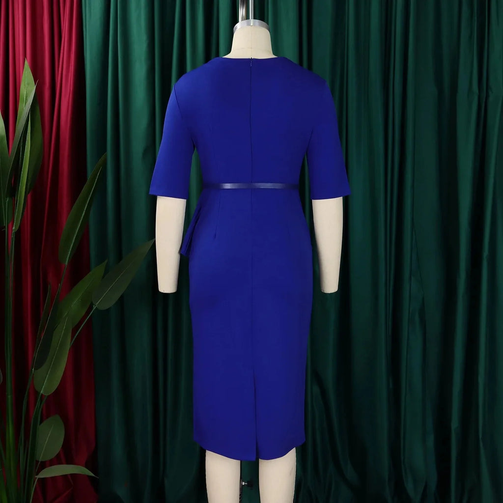 SHOWLU Women's square neck sheath midi dress, elegant bodycon style suitable for formal work occasions, shown in black fabric.