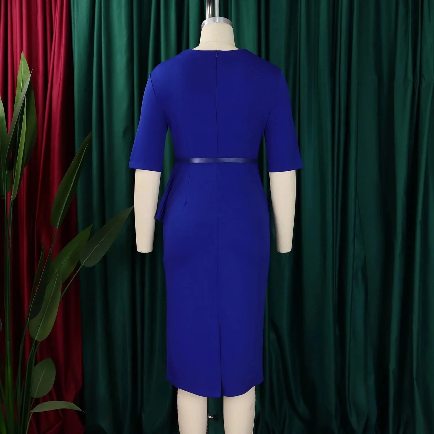 SHOWLU Women's square neck sheath midi dress, elegant bodycon style suitable for formal work occasions, shown in black fabric.