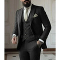 SHOWLU Men's 3-piece slim fit formal suit with cotton tuxedo set, including jacket, vest, and trousers, for elegant wedding attire.
