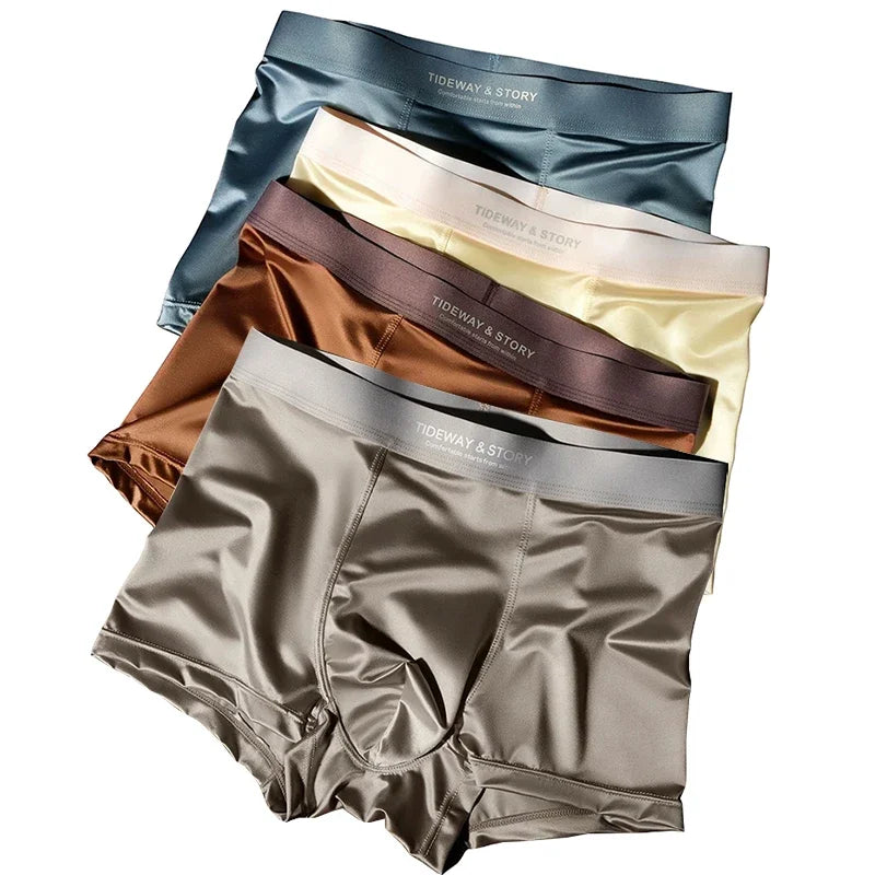 Showlu Men's Ice Silk Boxer Shorts 4-pack, breathable seamless underwear, lightweight and comfortable men's underwear set.