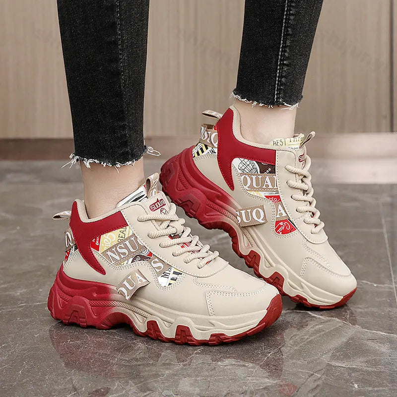 Women's casual outdoor sneakers by Showlu Fashion with thick sole, non-slip grip, comfortable fit, ideal for walking and running.