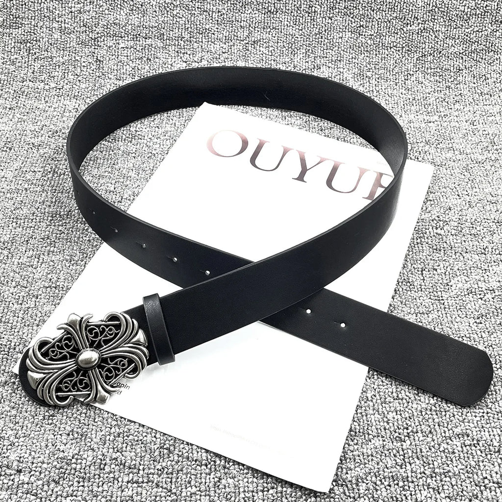 Retro men's bohemian style belt with punk rock design, shown worn with jeans and casual outfits, featuring personalized details.