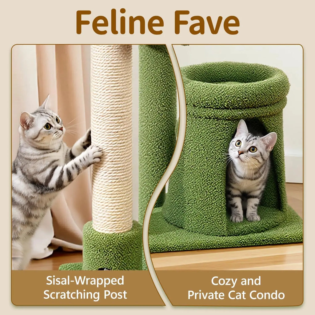 Showlu Fashion 41-inch cat tree tower with scratching post and cozy bed, featuring multiple levels and sisal scratching surfaces.