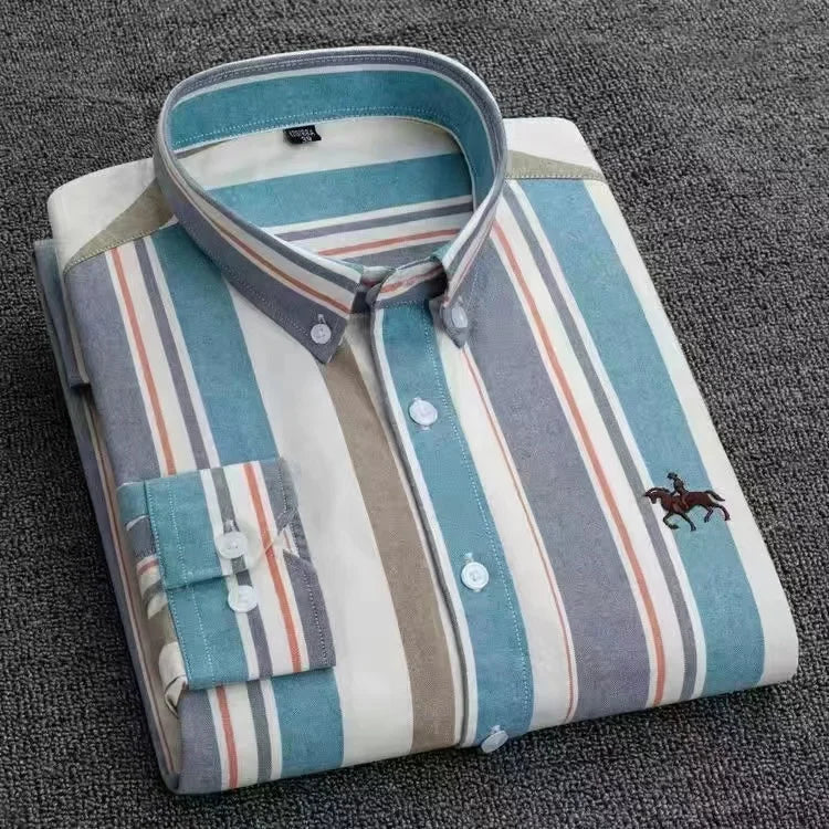 Men's SHOWLU FASHION long-sleeve casual shirt in 100% cotton, slim fit style, in size 6XL, shown in dark color.
