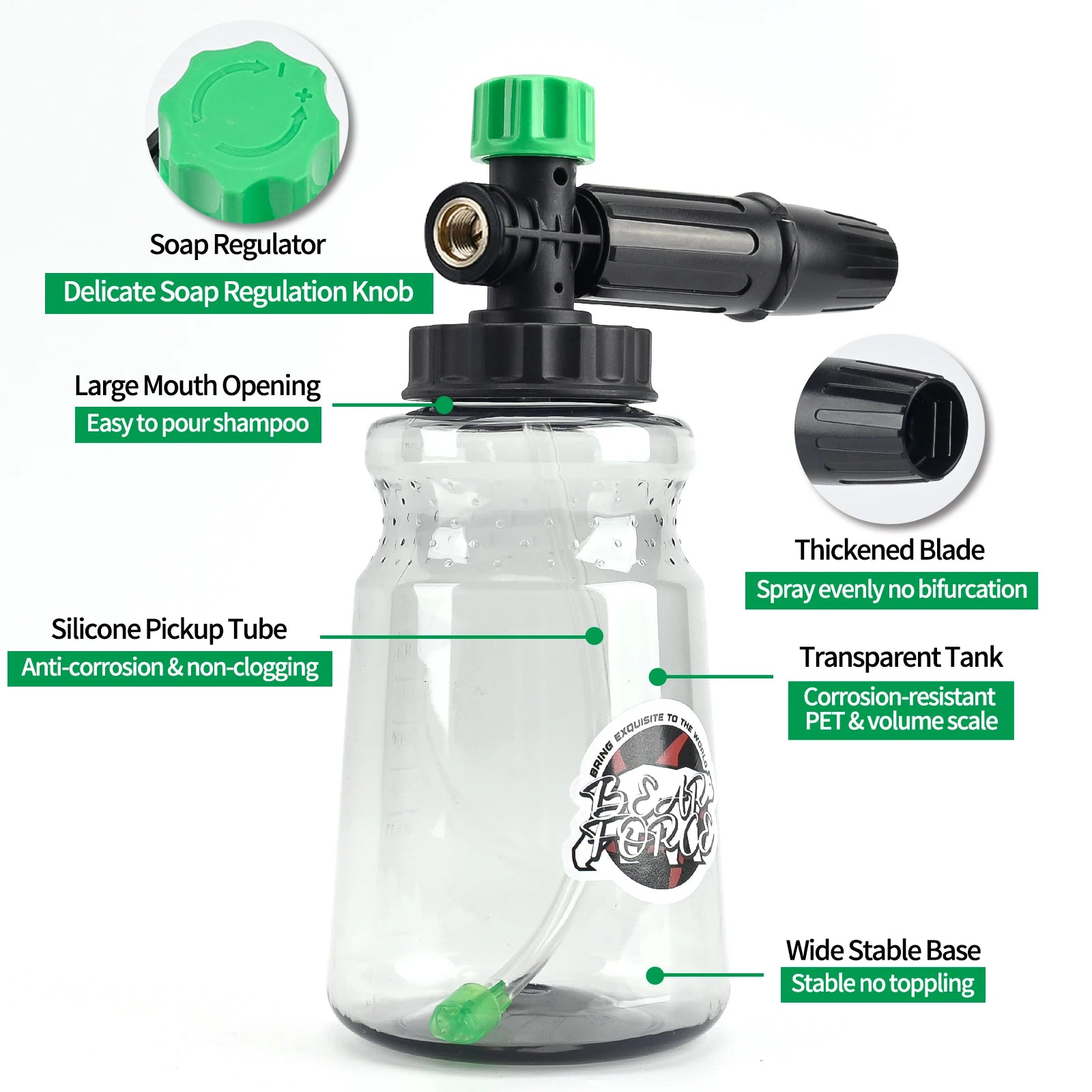 Showlu Smart General Pressure Washer Foam Cannon Gun attached to a hose, ready for cleaning with thick foam.