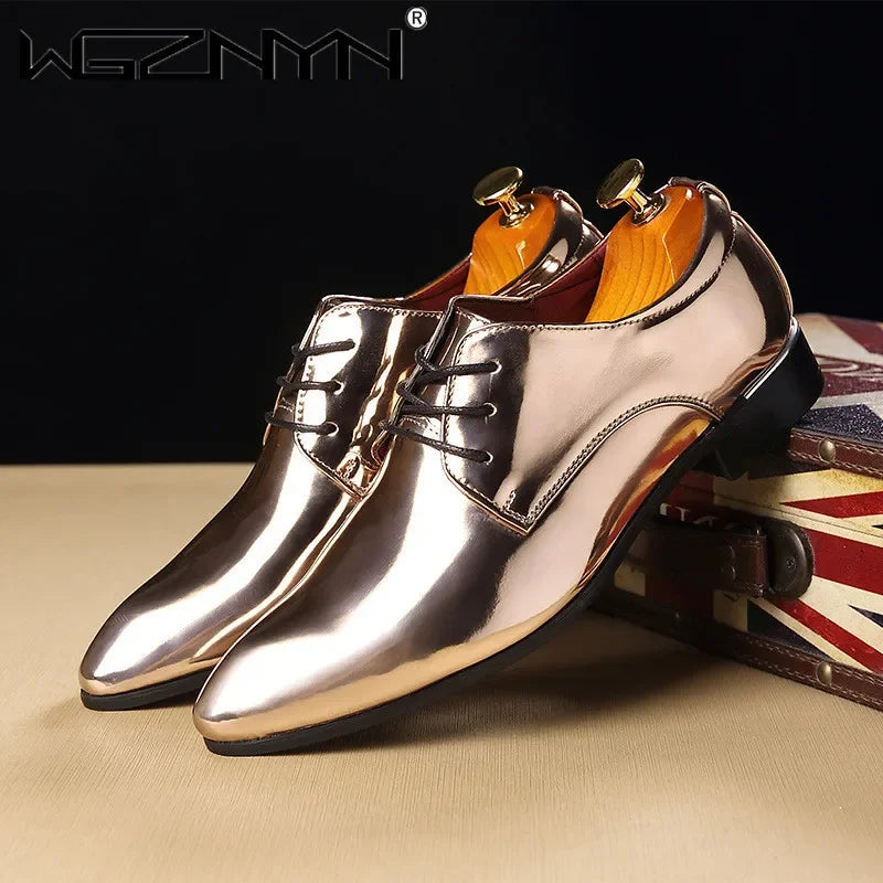 Men's patent leather Oxford shoes with pointed toe, formal wedding dress shoes from Showlu Fashion Store, sleek and stylish.