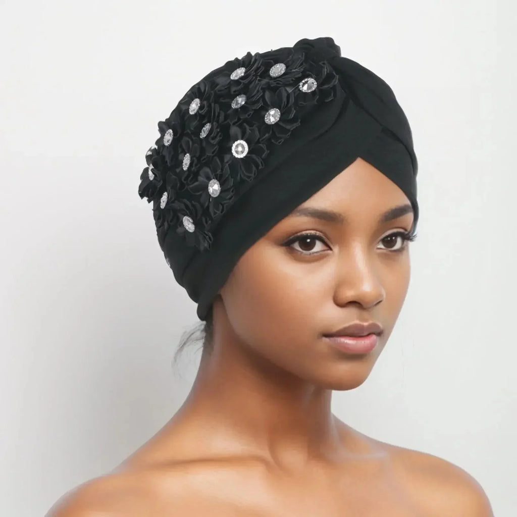 Showlu Fashion women's diamond pleated turban hijab chemo cap wrap with stylish design and comfortable fit.