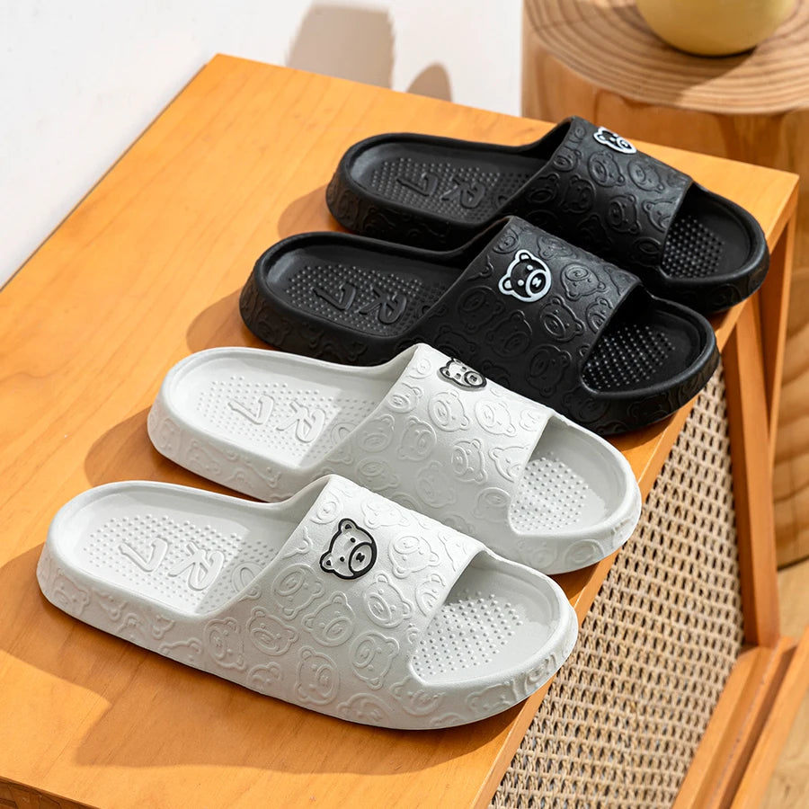 Men's summer slippers by Showlu Fashion Store featuring a cute bear print, non-slip sole, soft indoor sandals for casual wear