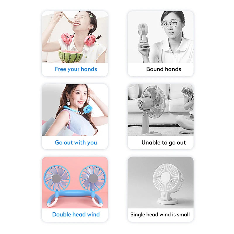 Portable Hanging Neck Fans USB Rechargeable Leafless Mini Air Cooling Fan Air Conditioner Wearable Neckband Fans