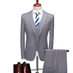 13 Color Basic Style Men's Casual Solid Color 3 Pieces Suits / Male One Button Blazers Jacker Coat Trousers Pants Vest Waistcoat