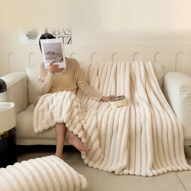 Soft, solid color MINISO thickened flannel rabbit plush blanket from SHOWLU FASHION STORE, perfect for warm beds and cozy comfort.